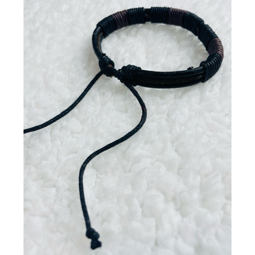 Black/Brown Woven Adjustable Unisex Bracelet - Picture 3 of 8
